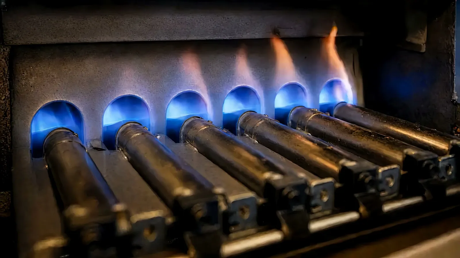 Blue gas flame under a burner